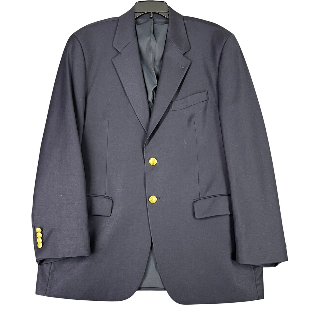 Vintage Lauren Ralph Lauren Wool Blazer Mens 44R Gold Metal Crest Buttons Formal